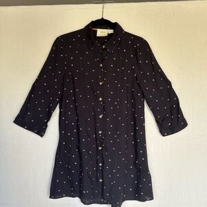 Anthropologie Maeve Monika Navy Polka Dot Button-Up Tunic Top Shirt Size S